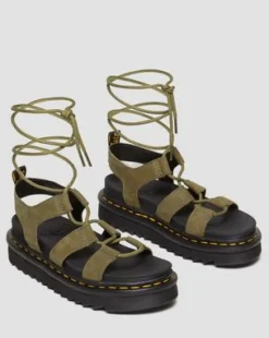 Nartilla Tumbled Nubuck Leren Gladiator Sandalen in Muted Olive