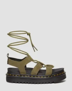 Nartilla Tumbled Nubuck Leren Gladiator Sandalen in Muted Olive
