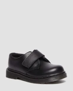 Peuter Kamron Leren Velcro Oxford Schoenen met Band in Zwart