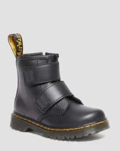 Peuter 1460 Leren Velcro Laarzen met Riem in Zwart