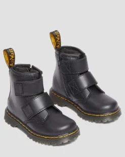 Peuter 1460 Leren Velcro Laarzen met Riem in Zwart