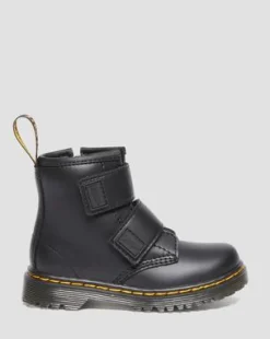 Peuter 1460 Leren Velcro Laarzen met Riem in Zwart