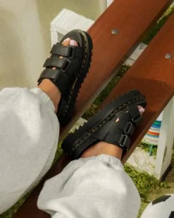 Raine Athena leren slide-sandalen in Zwart
