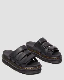 Raine Athena leren slide-sandalen in Zwart