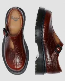 Rejena Mary Jane Leren Schoenen met Krokodilreliëf in Bruin