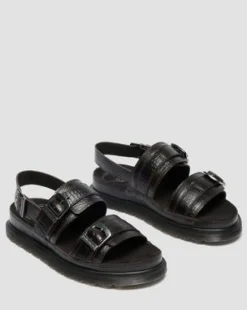 San Leren Sandalen Met Twee Riemen en Krokodilreliëf in Donkerbruin