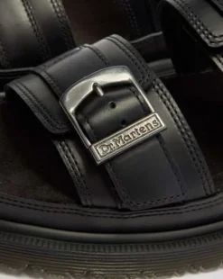 San Leren Sandalen Met Twee Riemen in Zwart