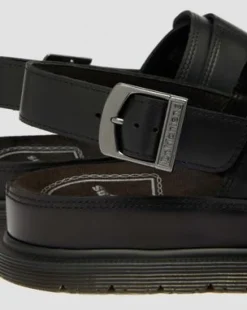 San Leren Sandalen Met Twee Riemen in Zwart