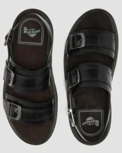 San Leren Sandalen Met Twee Riemen in Zwart