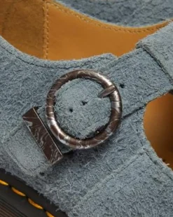 T Bar Napped Leather Shoes in Washed Denim