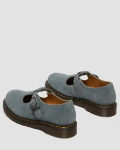 T Bar Napped Leather Shoes in Washed Denim