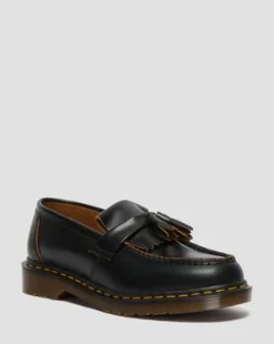 Vintage Adrian Quilon Leren Tassel Loafers in Zwart