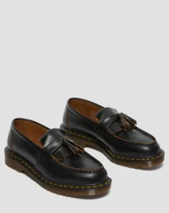 Vintage Adrian Quilon Leren Tassel Loafers in Zwart