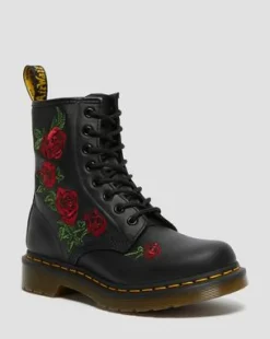 1460 Vonda Rose Leren Veterlaarzen met Bloemenprint in Zwart
