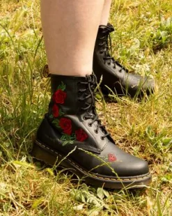1460 Vonda Rose Leren Veterlaarzen met Bloemenprint in Zwart