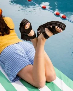 Voss II Athena leren sandalen met riem in Zwart