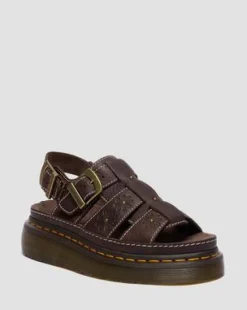 Wrenlie Grizzly Leren Fisherman Platformsandalen met Open Teen in Donkerbruin