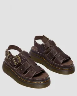 Wrenlie Grizzly Leren Fisherman Platformsandalen met Open Teen in Donkerbruin