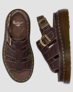 Wrenlie Grizzly Leren Fisherman Platformsandalen met Open Teen in Donkerbruin