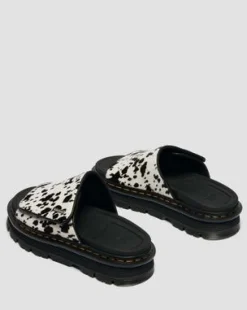 Zebzag Dalmatian Hair-On Leren Platform Slides in Crème & Zwart