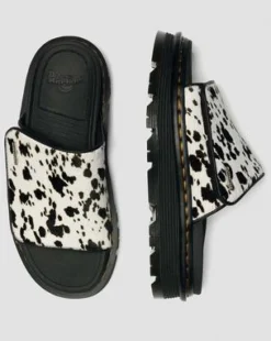 Zebzag Dalmatian Hair-On Leren Platform Slides in Crème & Zwart