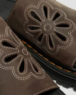 Zebzag Flower Crazy Horse Leren Slides in Donkerbruin