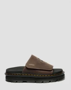 Zebzag Flower Crazy Horse Leren Slides in Donkerbruin