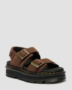 Zebzag Nubuck Platform Sandalen in Sepia Bruin