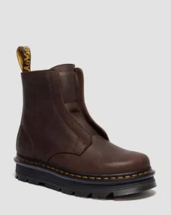 Zebzag Slip-On Leren Laarzen in Donkerbruin