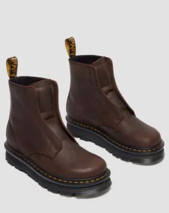 Zebzag Slip-On Leren Laarzen in Donkerbruin